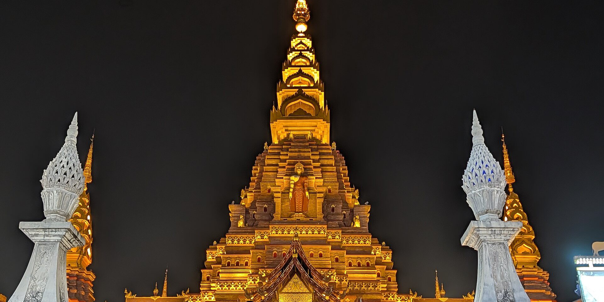 Gaozhuang Great Golden Stupa at night in Xishuangbanna